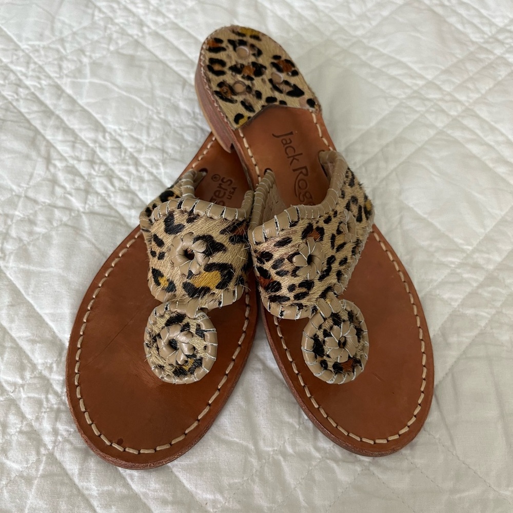 Jack Rogers Sandals Leopard Print Calf Hair